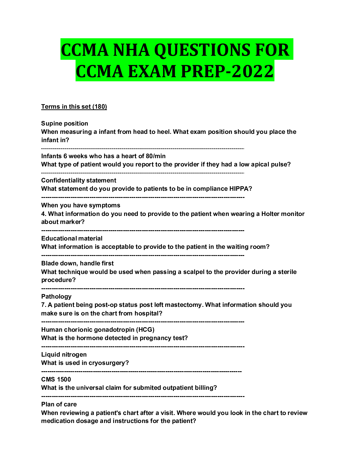 Preview of CCMA NHA QUESTIONS FOR CCMA EXAM PREP-2022